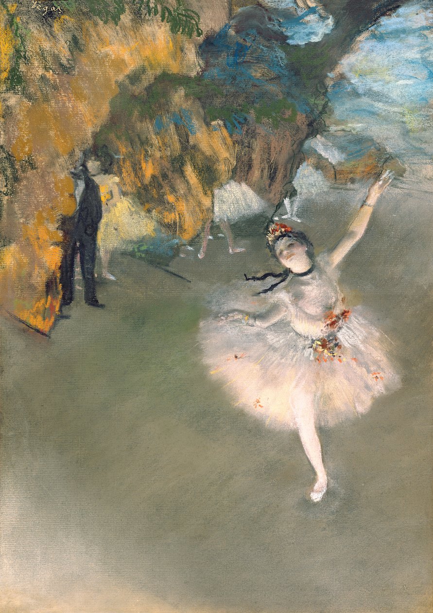 Stjernen, eller danseren på scenen, ca. 1876-77 (pastel på papir) af Edgar Degas