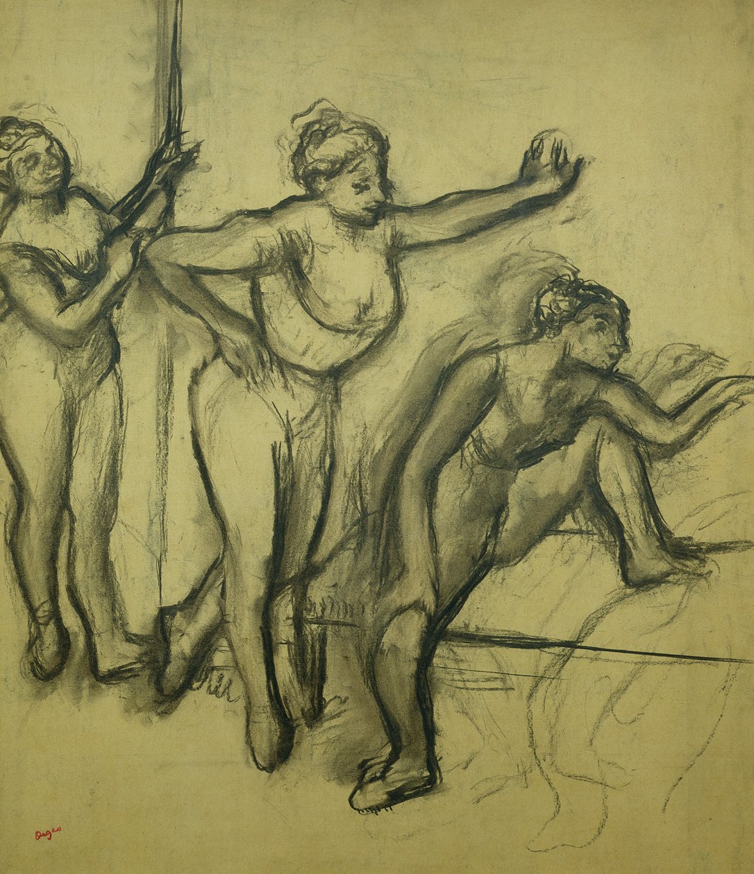Tre dansere, ca. 1900 (kul på papir) af Edgar Degas