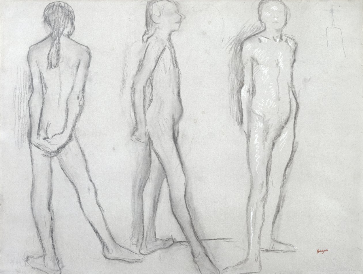 Tre studier af en nøgendanser af Edgar Degas