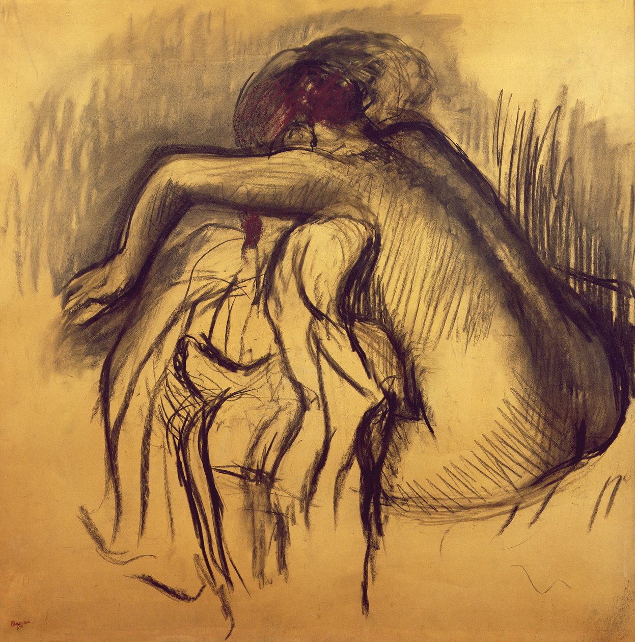 Kvinde tørrer, ca. 1893-98 (kul på papir) af Edgar Degas