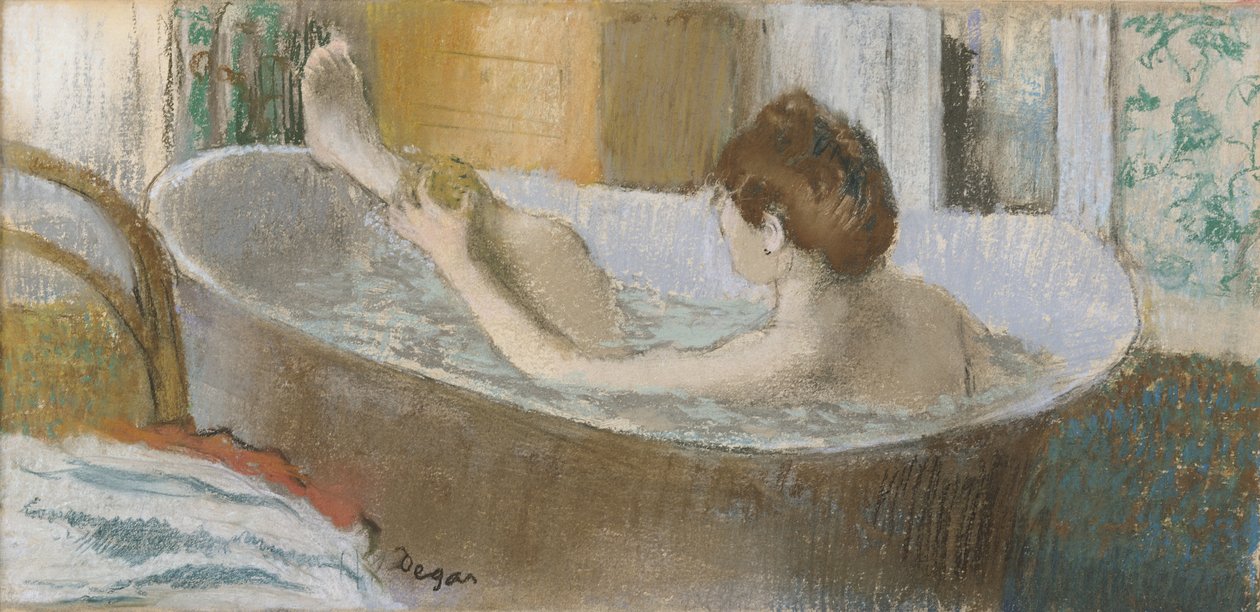Woman in her Bath, Sponging her Ben, c.1883 (pastel på papir) af Edgar Degas
