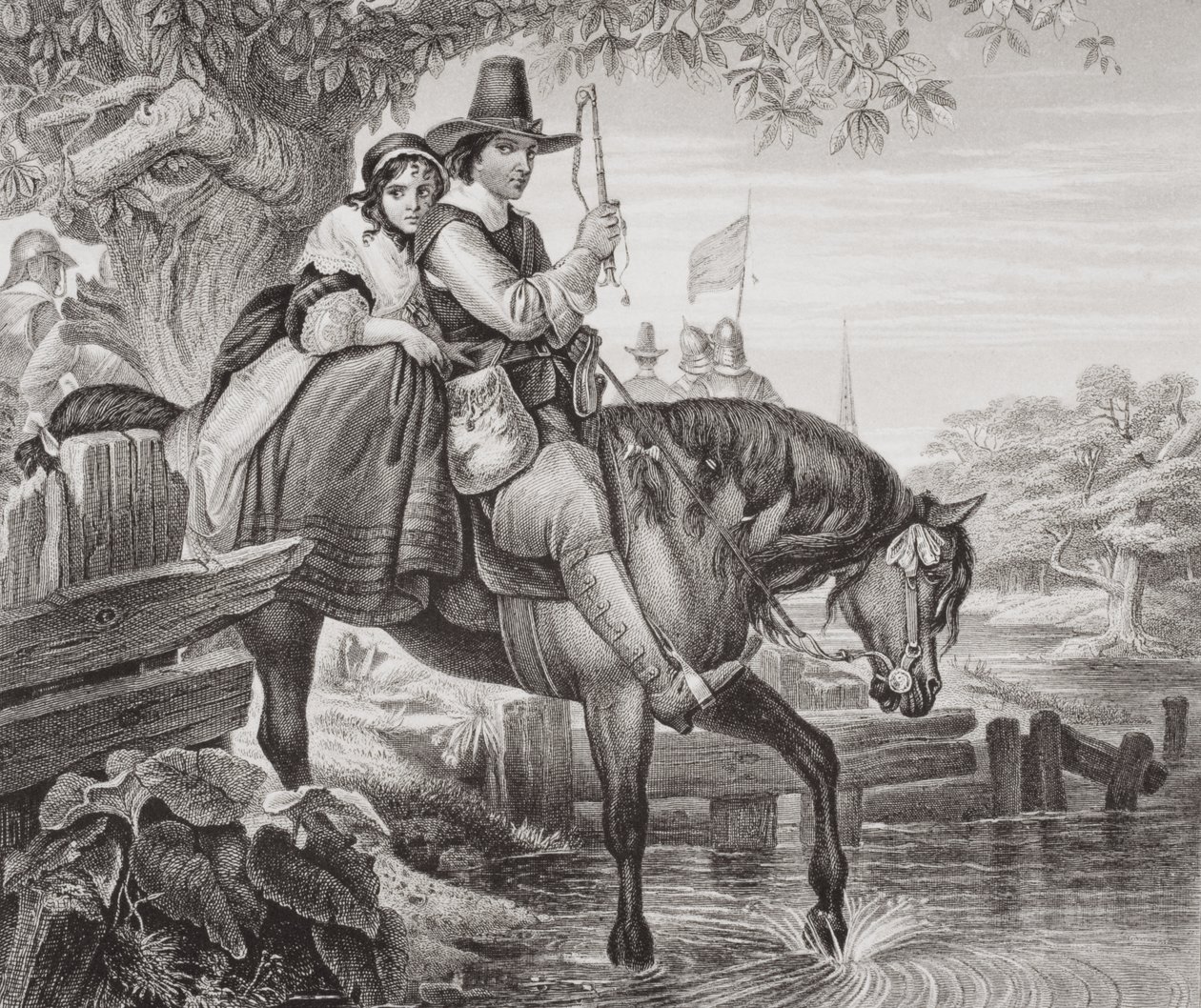 Charles II (1630-85) i forklædning, hjulpet i sin flugt af Jane Lane efter nederlag i slaget ved Worcester i 1651, fra 