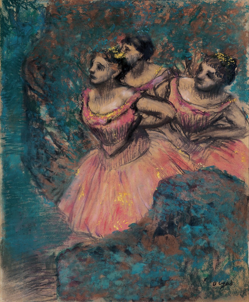 Tre dansere i rødt kostume af Edgar Degas