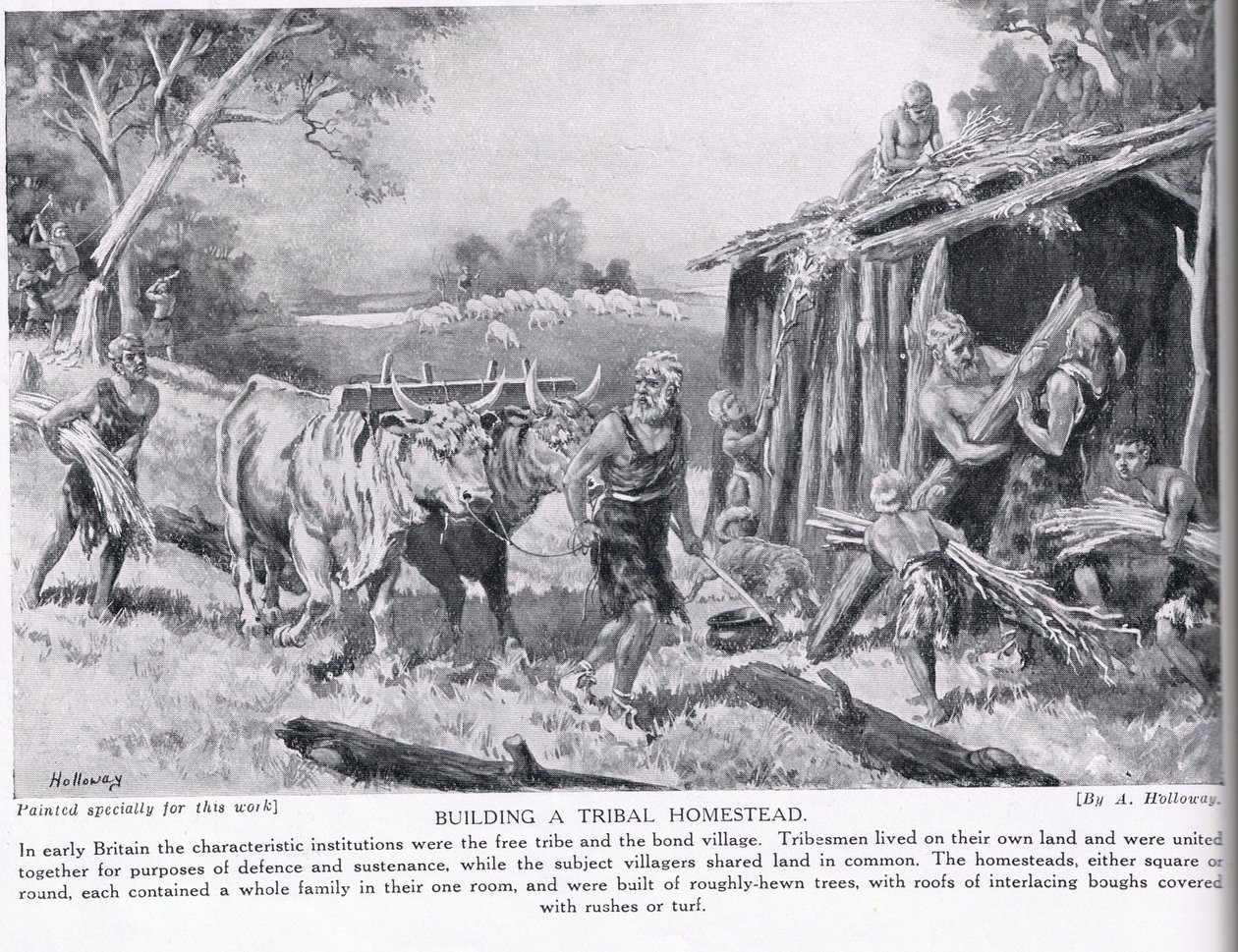Bygning af en stammehjemsplads, illustration fra "Hutchinson