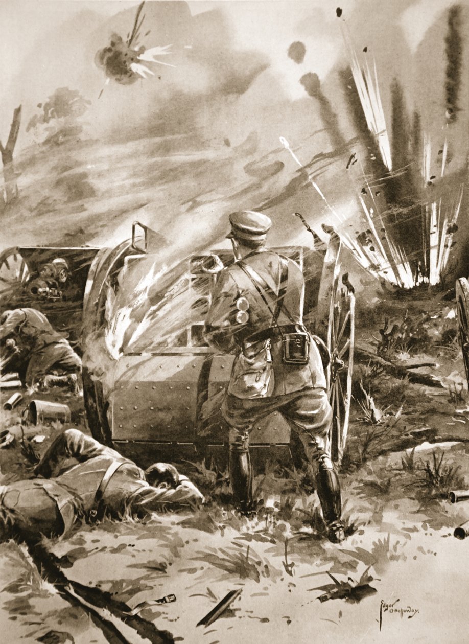 Major Warren fjerner patroner fra en flammende ammunitionsvogn med stor personlig risiko af Edgar Alfred Holloway