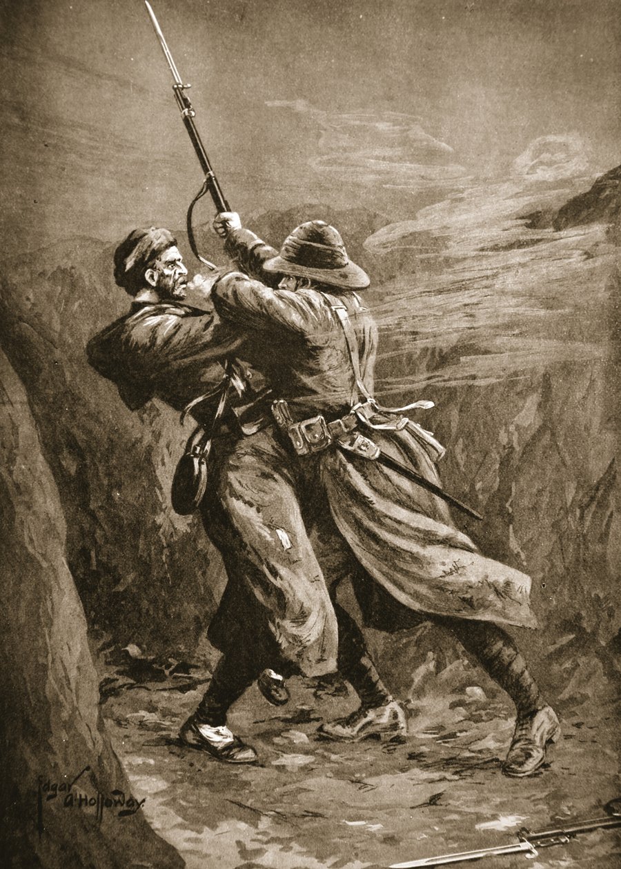 Menig Lavin i kamp med en tyrkisk bombefly i en britisk sump i Suvla Bay, Gallipoli af Edgar Alfred Holloway
