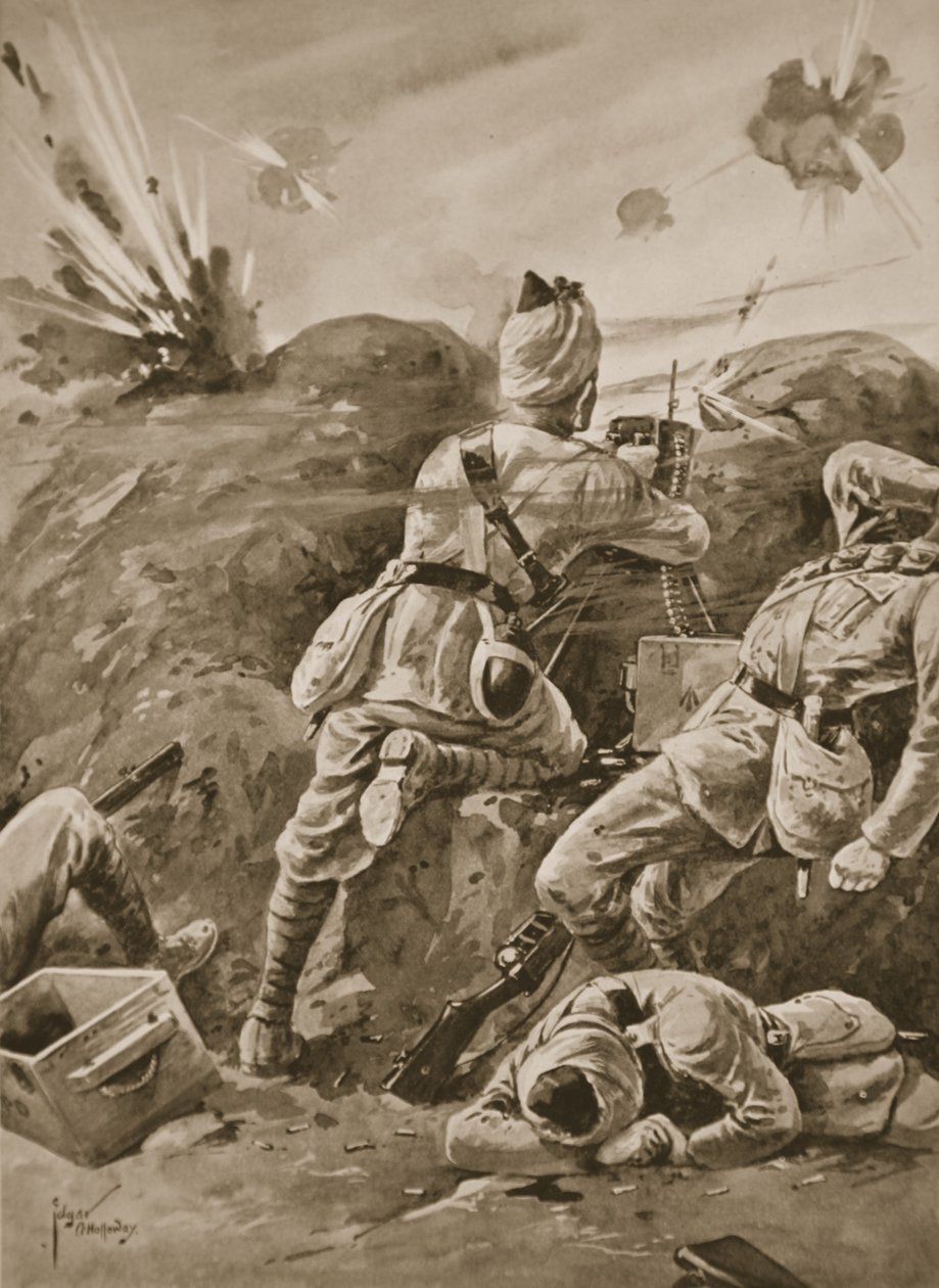 Sepoy Khudadad arbejdede med et maskingevær, efter at resten af våbenafdelingen var blevet dræbt af Edgar Alfred Holloway