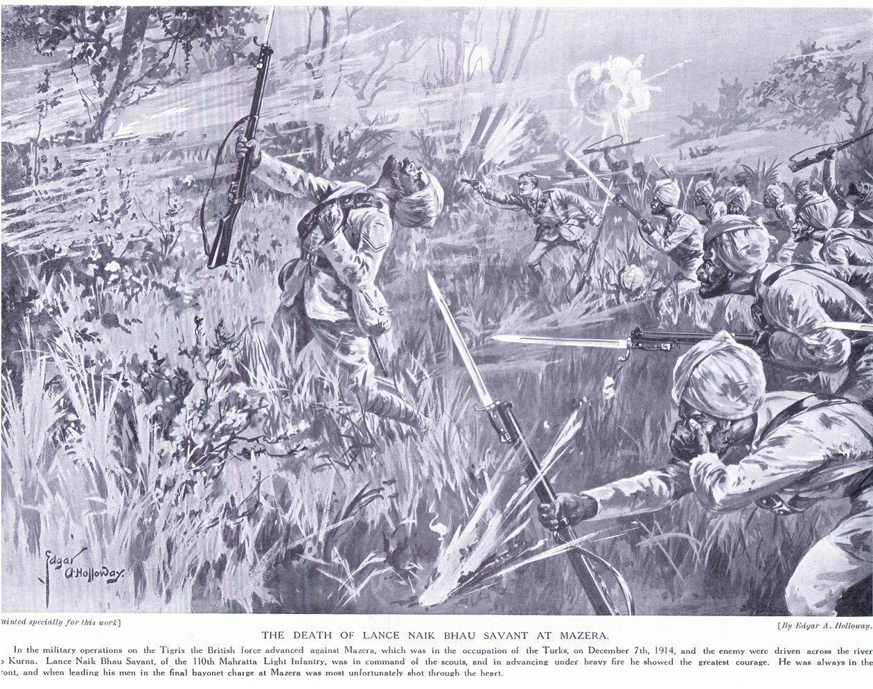 Lance Nak Bhau Savants død ved Mazera på Tigris december 1914 af Edgar Alfred Holloway