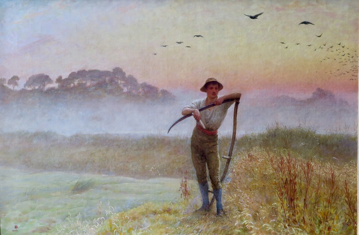 En efterårsmorgen: Leen ... en mand med en le af Edgar Barclay