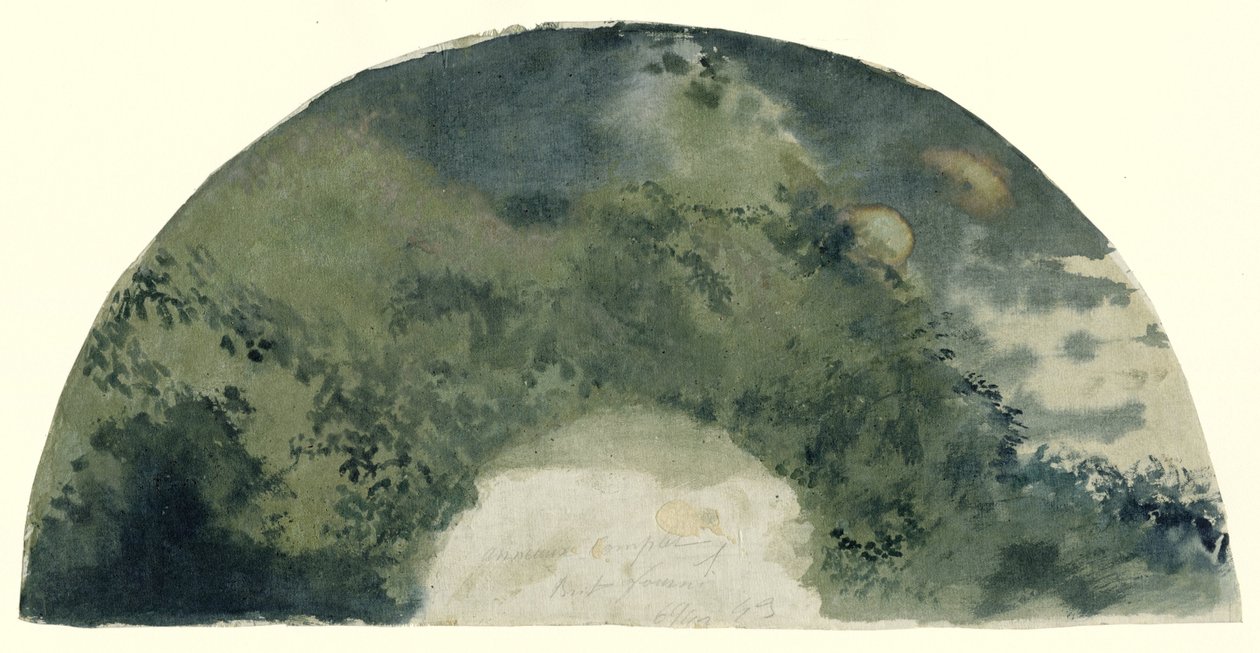 Vifteblad malet i japansk stil med et landskab ved den stigende måne af Edgar Degas (possibly)