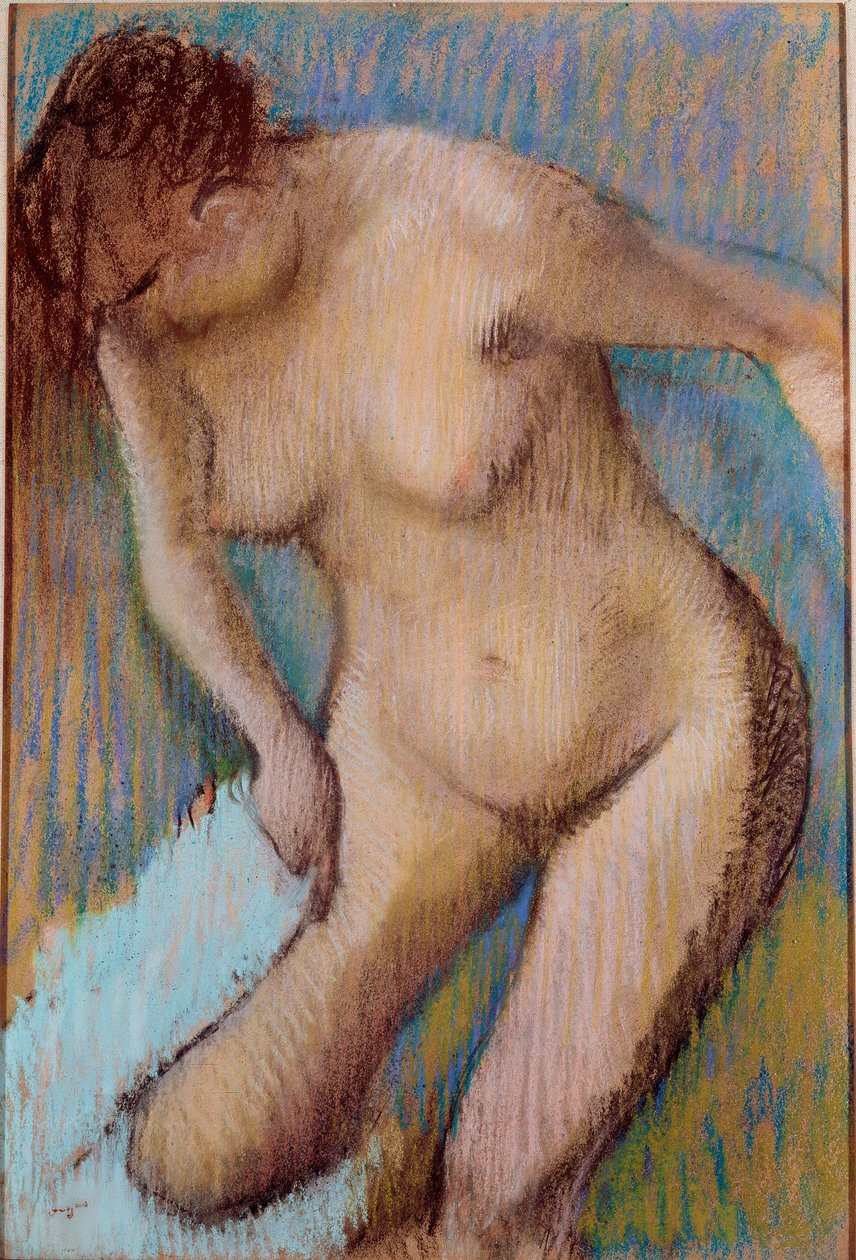 Efter badning nøgen kvinde tørrer hendes højre lår. Pastelmaleri af Edgar Degas (1834-1917) 1866 søn. 72x49 cm Rom, Galleria d