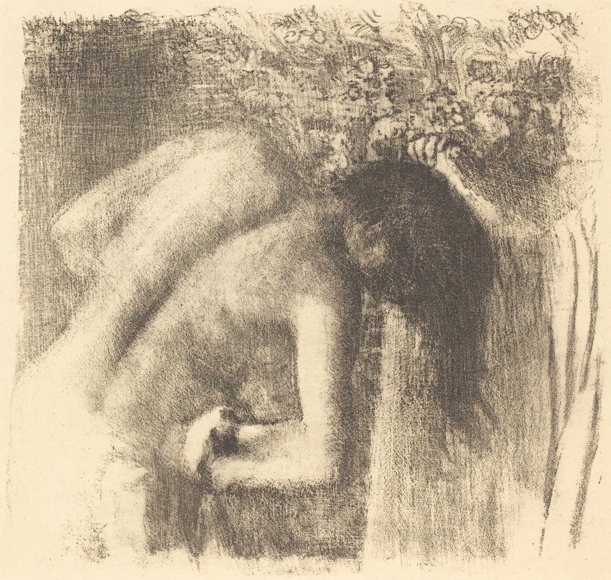 Efter badet forlader badet Stor tallerken, ca. 1891. af Edgar Degas