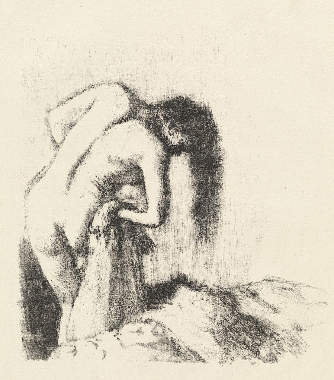 Efter badet Forlader badet Lille tallerken, ca. 1891. af Edgar Degas