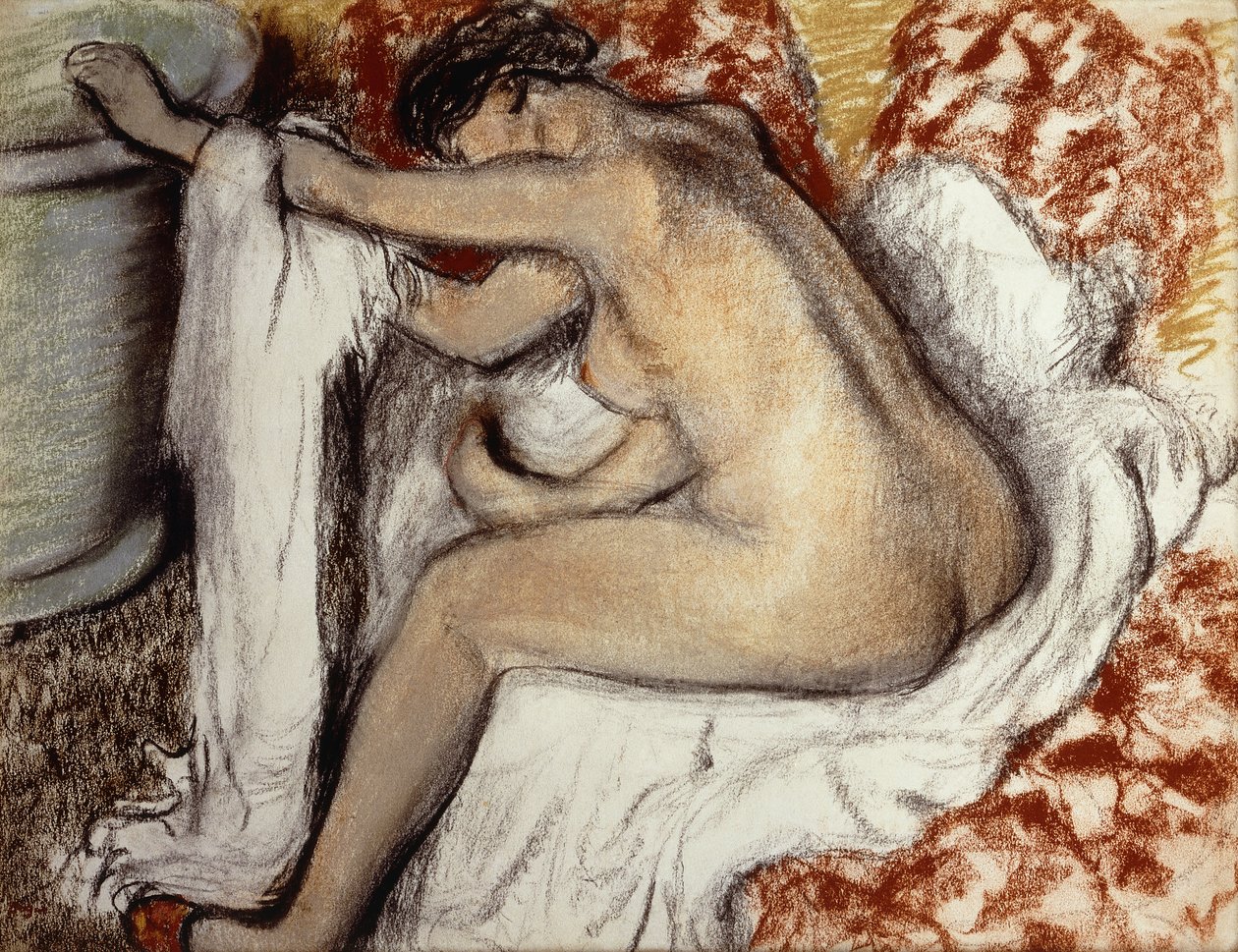 Efter Badet, Kvinde Tørring; Efter badet, kvinde tørrer sig, c.1884 af Edgar Degas