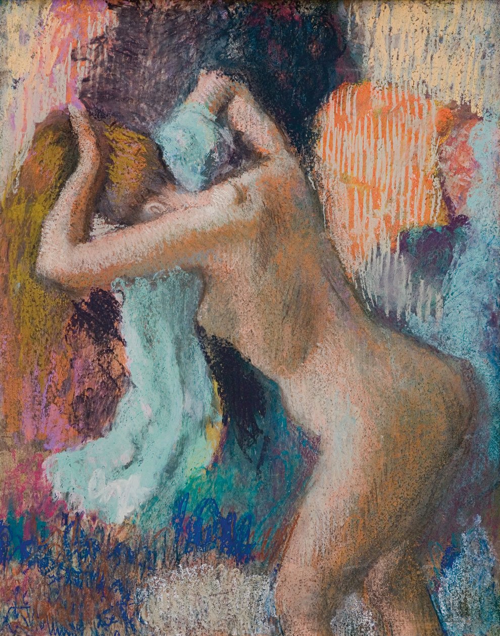 Efter badet, kvinden tørrer sig; Apres le bain, femme s"essuyant, ca. 1890-1895 af Edgar Degas