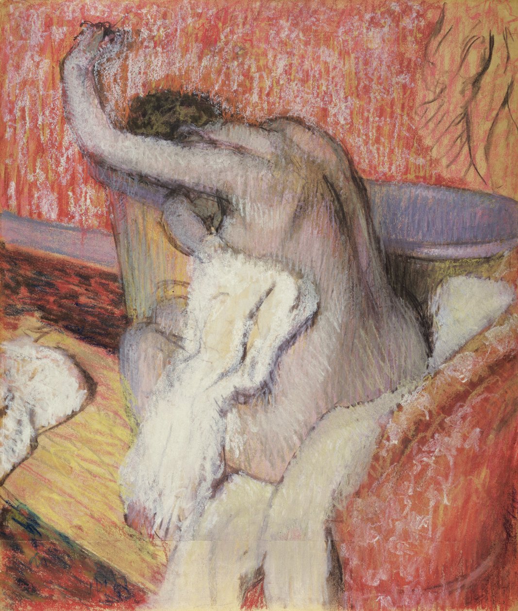 Efter badet, kvinden tørrer sig, ca. 1889-90 (pastel) af Edgar Degas