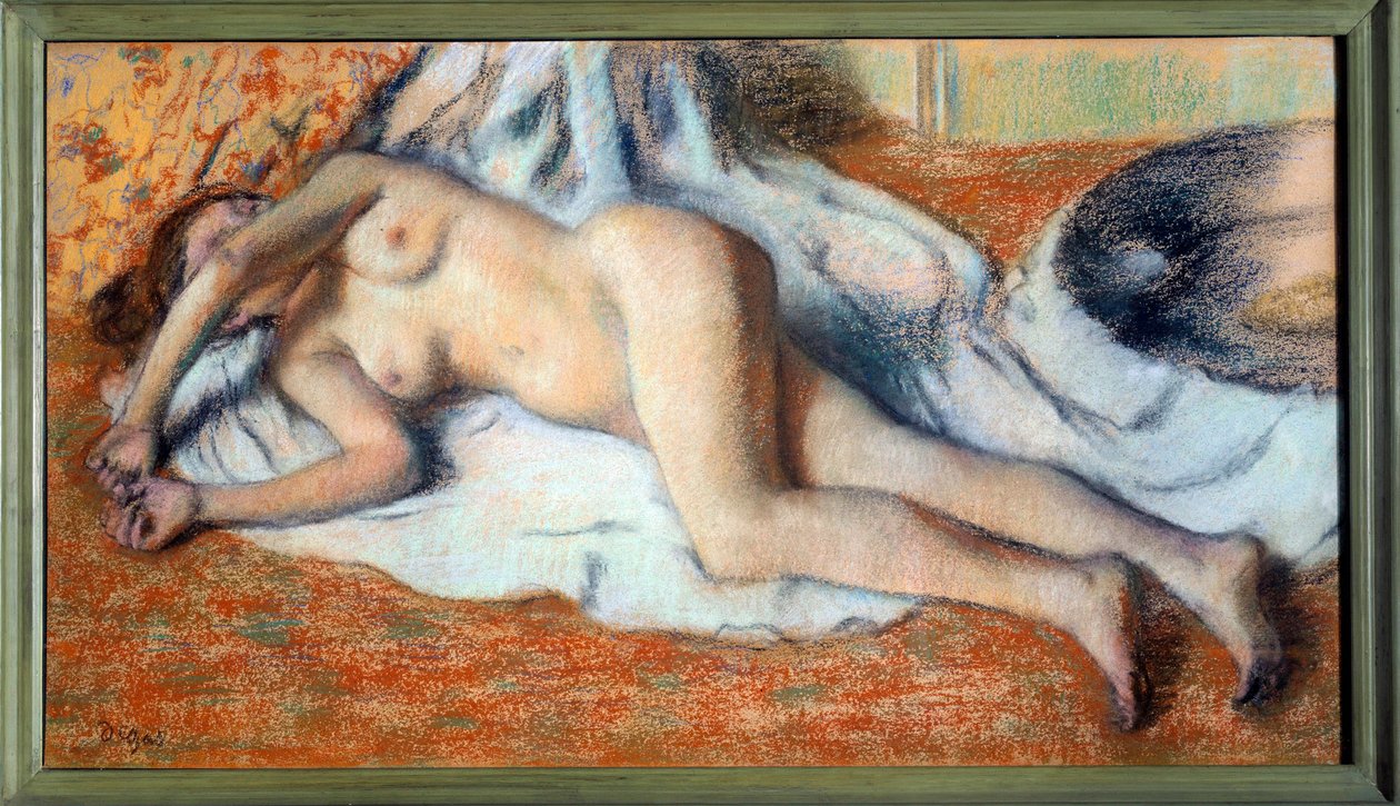 After the bath or naked stretches Pastel painting by Edgar Degasdani af Edgar Degas