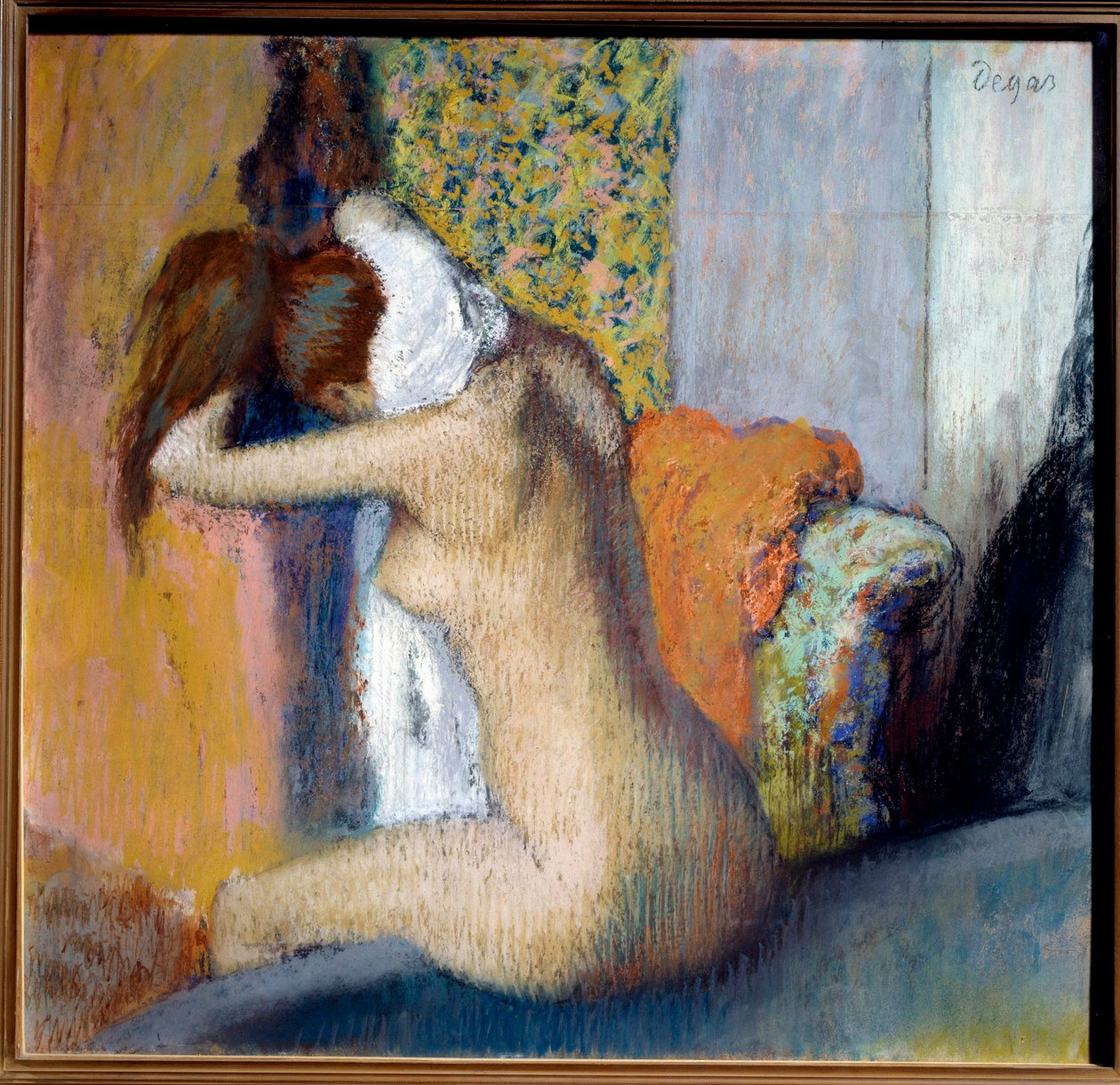 Efter badet tørrer kvinde over halsen Pastelmaleri af Edgar Degas (1834-1917) 1898 Dim. 0,65x0,62 m Paris, musee d