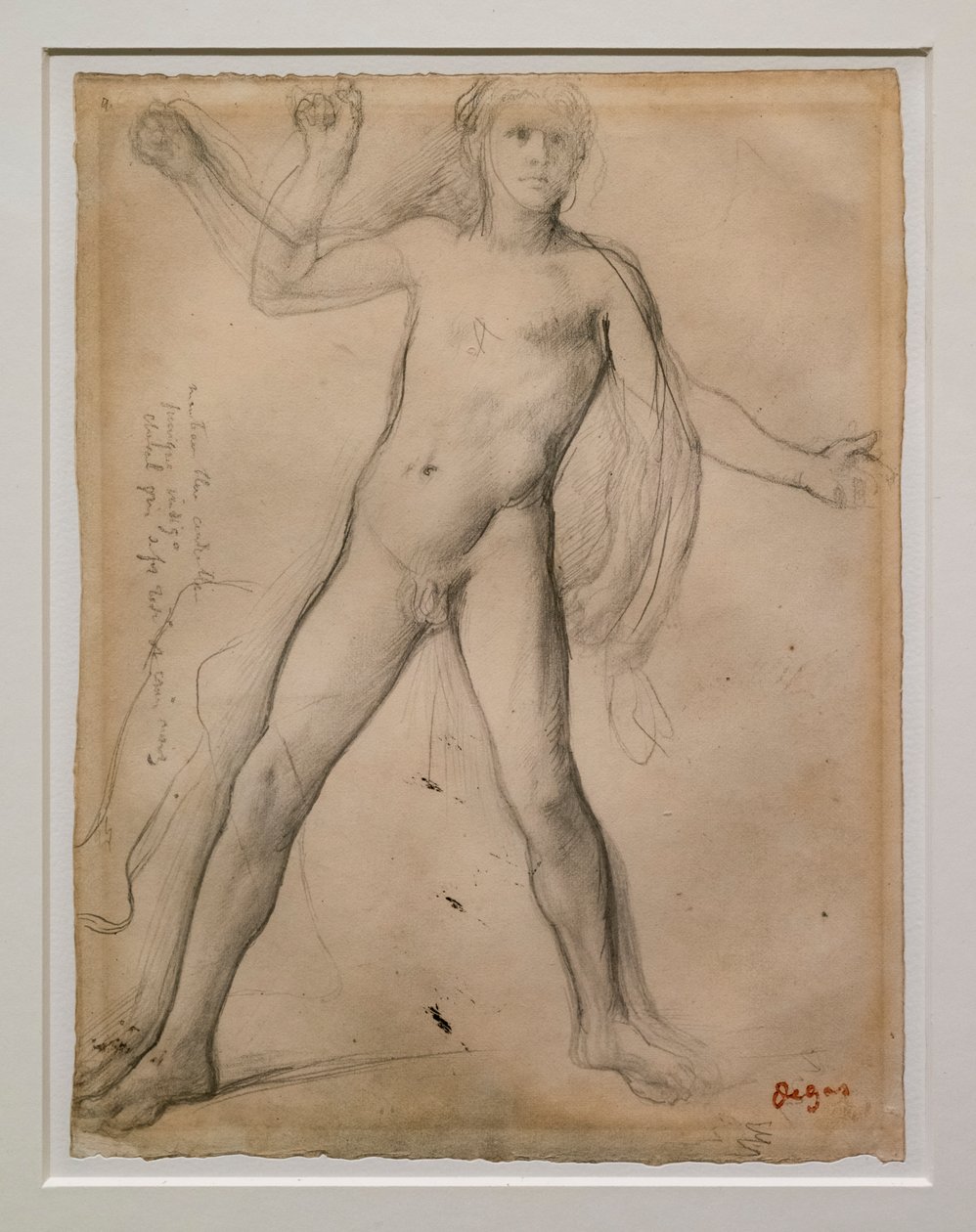 Alexander og ben studerer. Omkring 1859-1861. Sort blæk og grafit på papir af Edgar Degas
