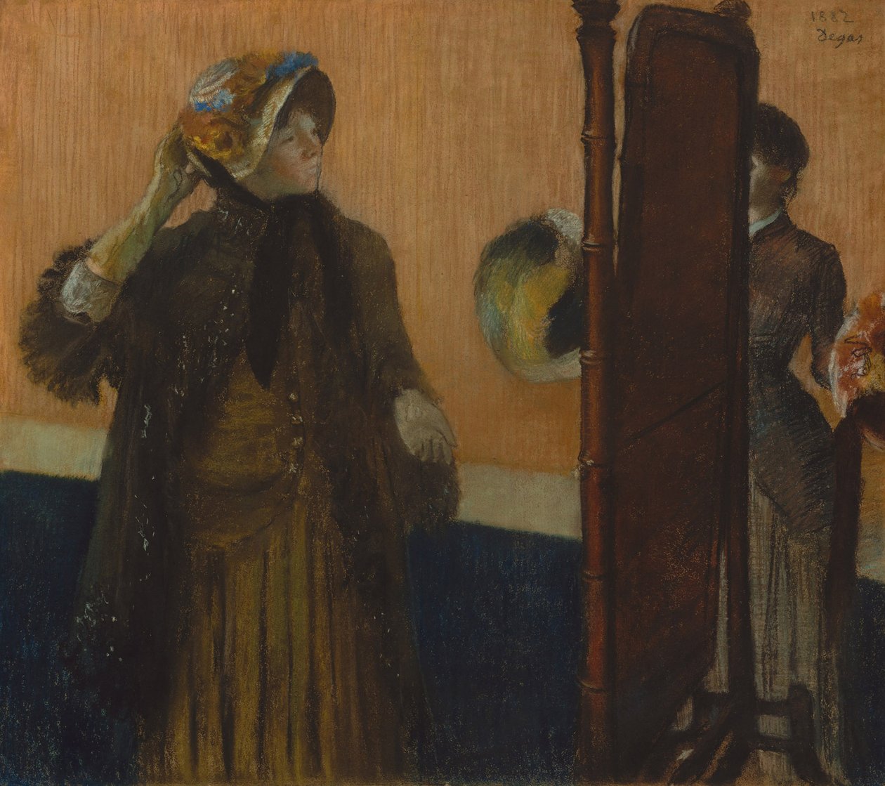 Hos høker, 1882 (Pastel på lysegråt vævet papir lagt på silkebinderi) af Edgar Degas