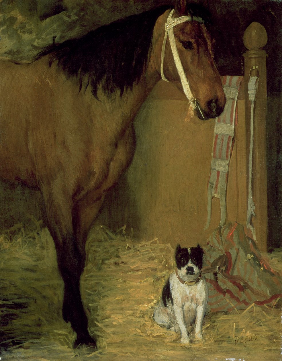 Ved Stald, Hest og Hund, c.1862 af Edgar Degas