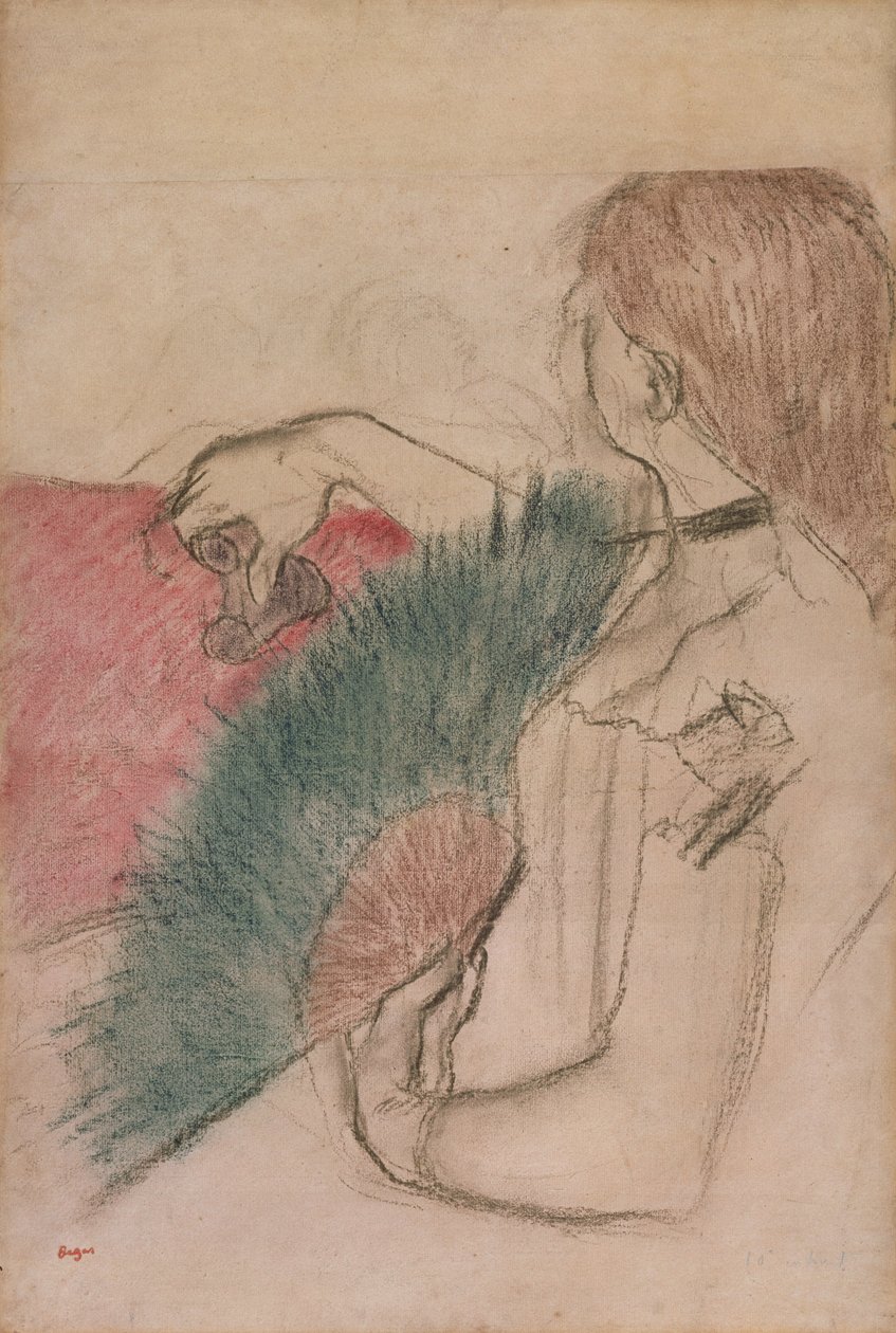 På teatret, Kvinde med fan, 1880 af Edgar Degas