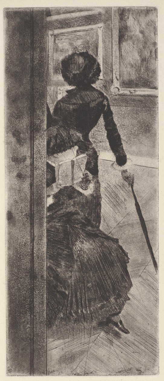 På Louvre: Maleri (Mary Cassatt) (ætsning og akvatinte) af Edgar Degas