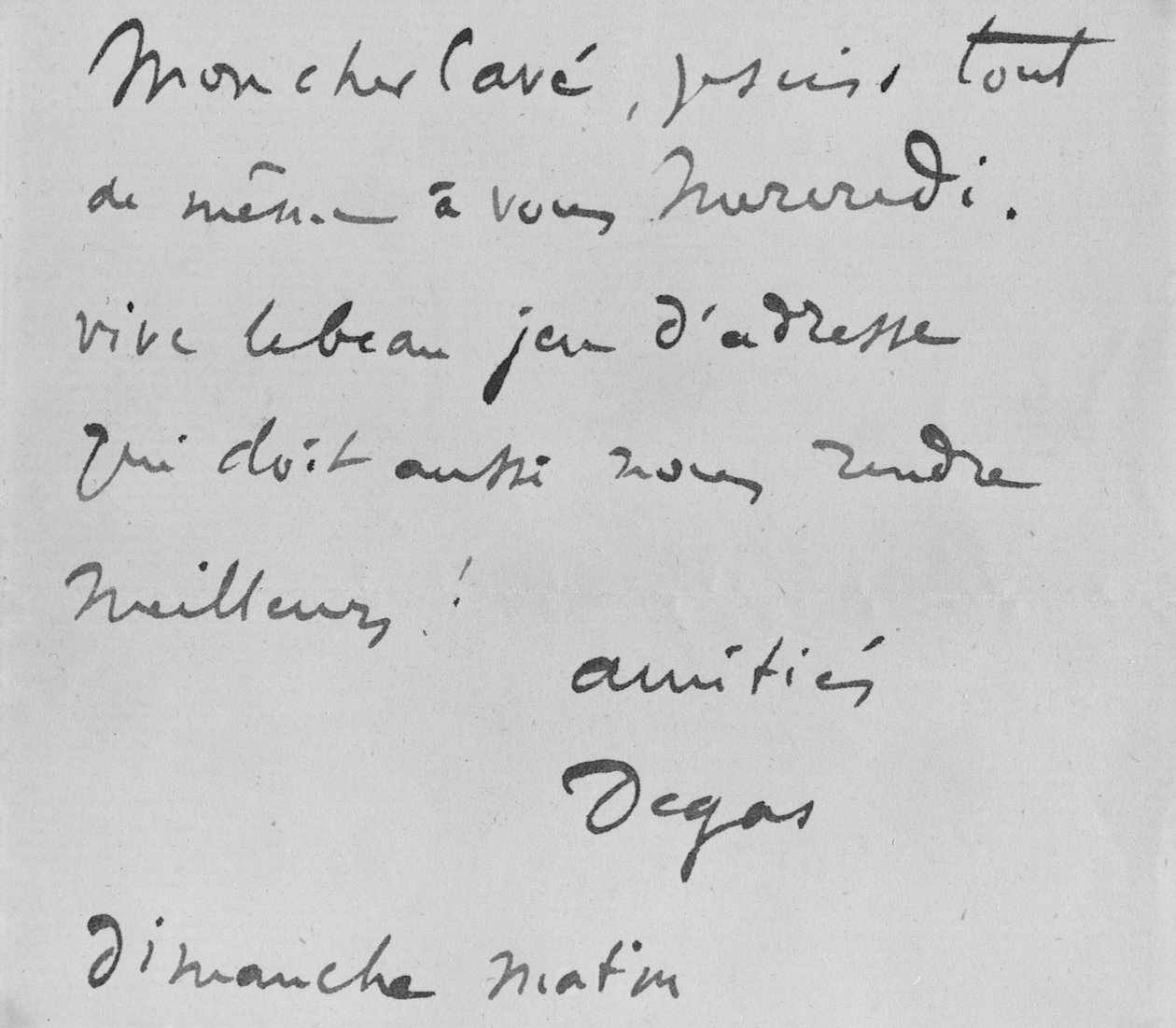 Autograferet brev til Albert Boulanger-Cave af Edgar Degas