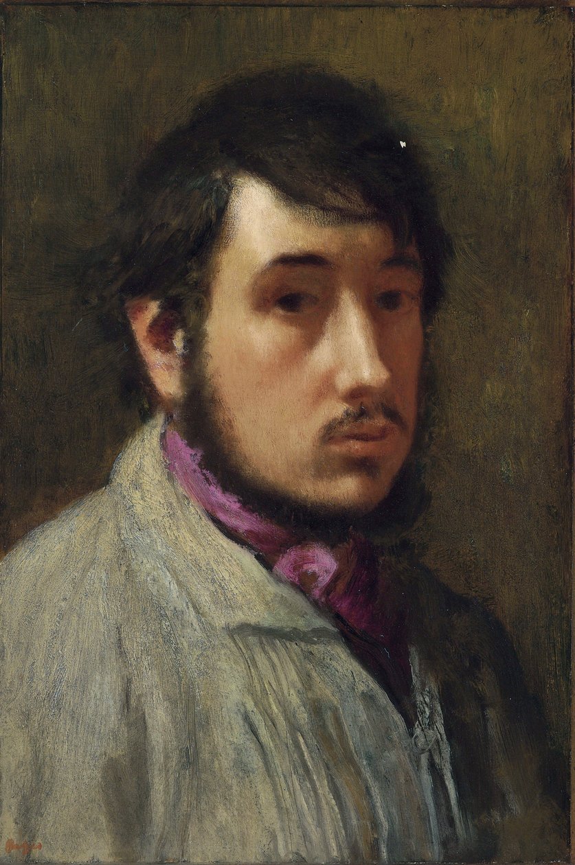 Selvportræt - Maleri af Edgar Degas (1834-1917), olie på papir, ca. 1858, 47x32 cm - (Selvportræt, olie på papir af Edgar Degas) - Privat samling af Edgar Degas