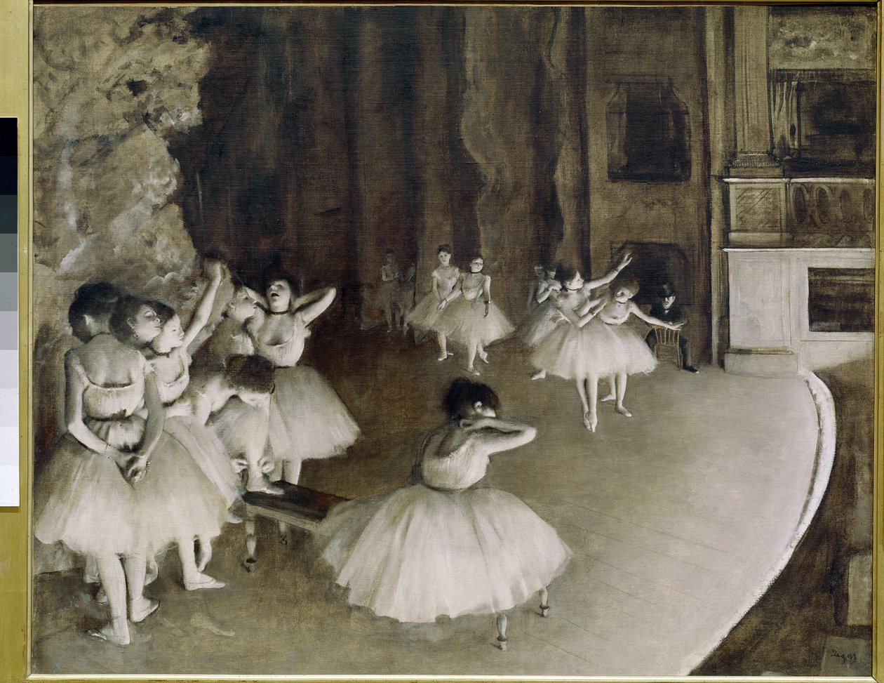 Balletøvelse på scenen (olie på lærred af Edgar Degas