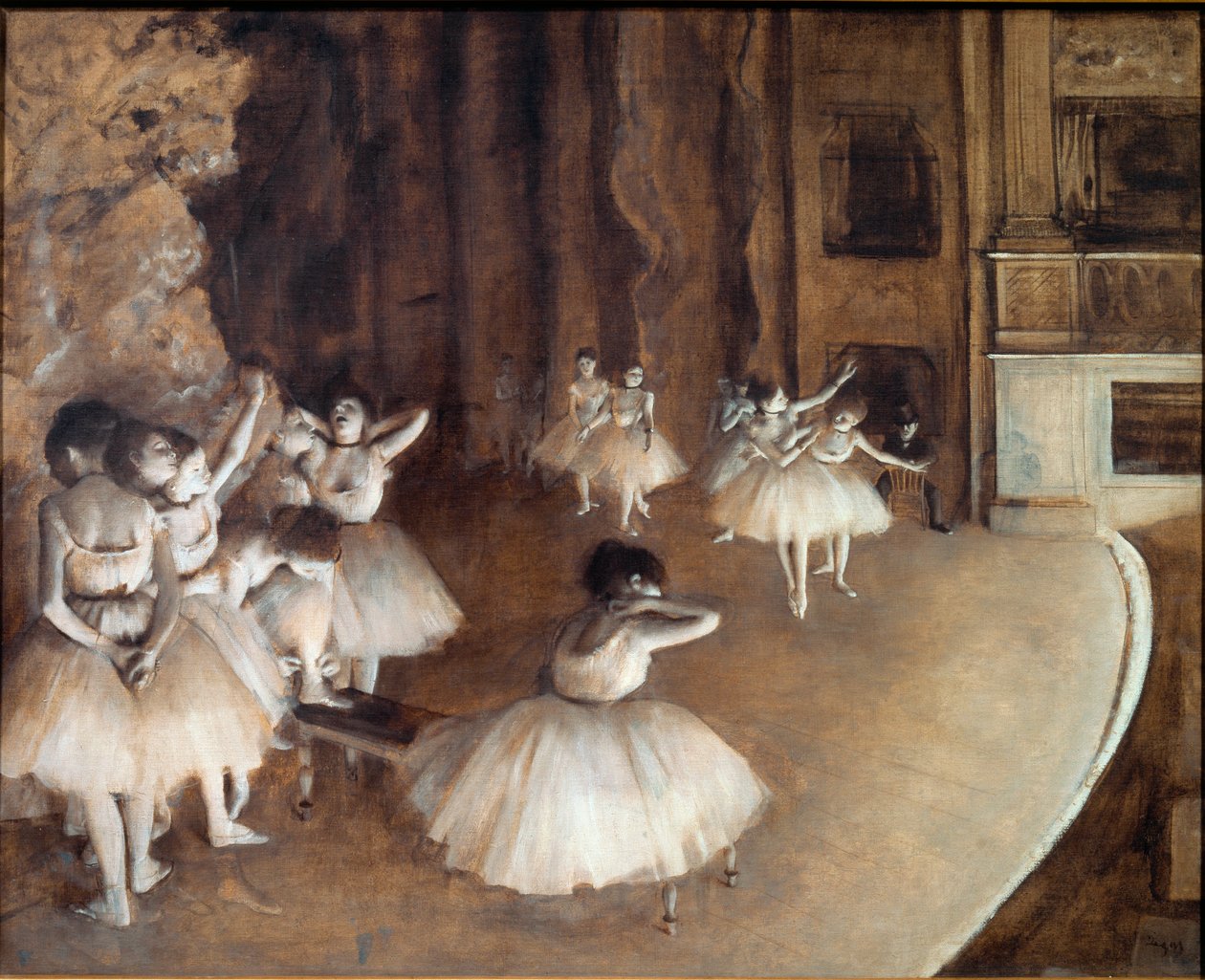 Balletøvelse på scenen af Edgar Degas