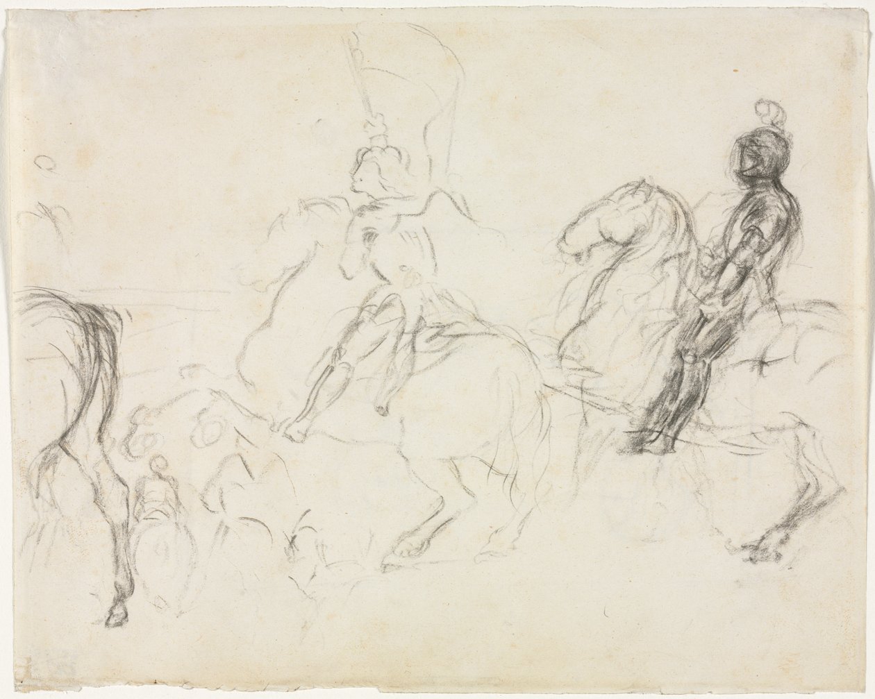 Kampscene med pansrede figurer til hest (recto) af Edgar Degas