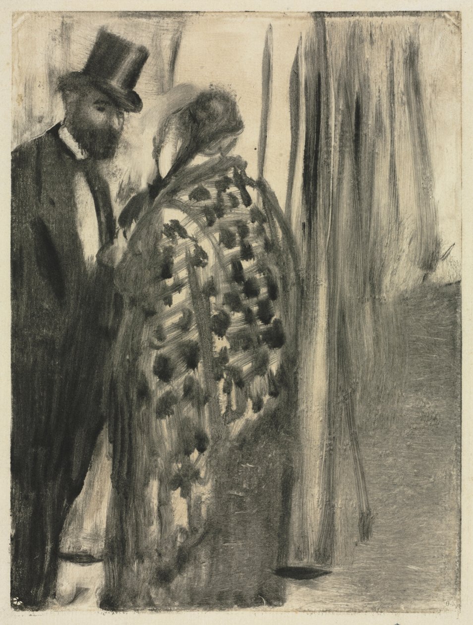 Konversation: Ludovic Halévy and Madame Cardinal (The Conversation) for "La Famille Cardinal" af Ludovic Halévy, ca. 1880-83 (monotypi) af Edgar Degas