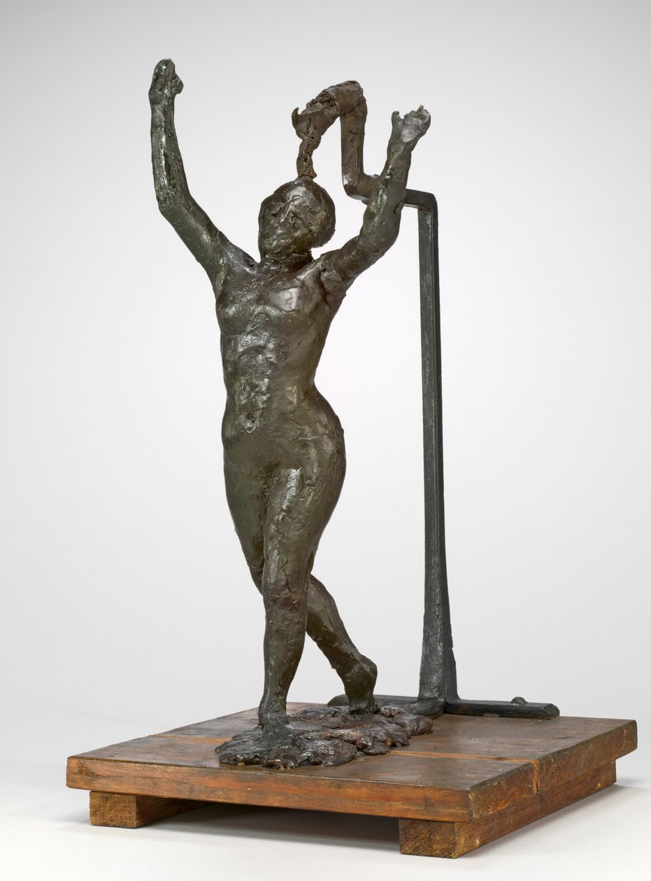 Danser bevæger sig fremad, armene løftet, ca. 18851890. af Edgar Degas