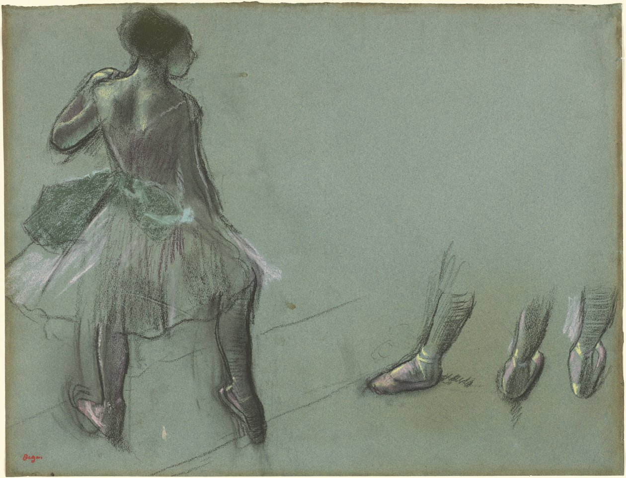 Danser set bagfra og tre studier af fødder af Edgar Degas