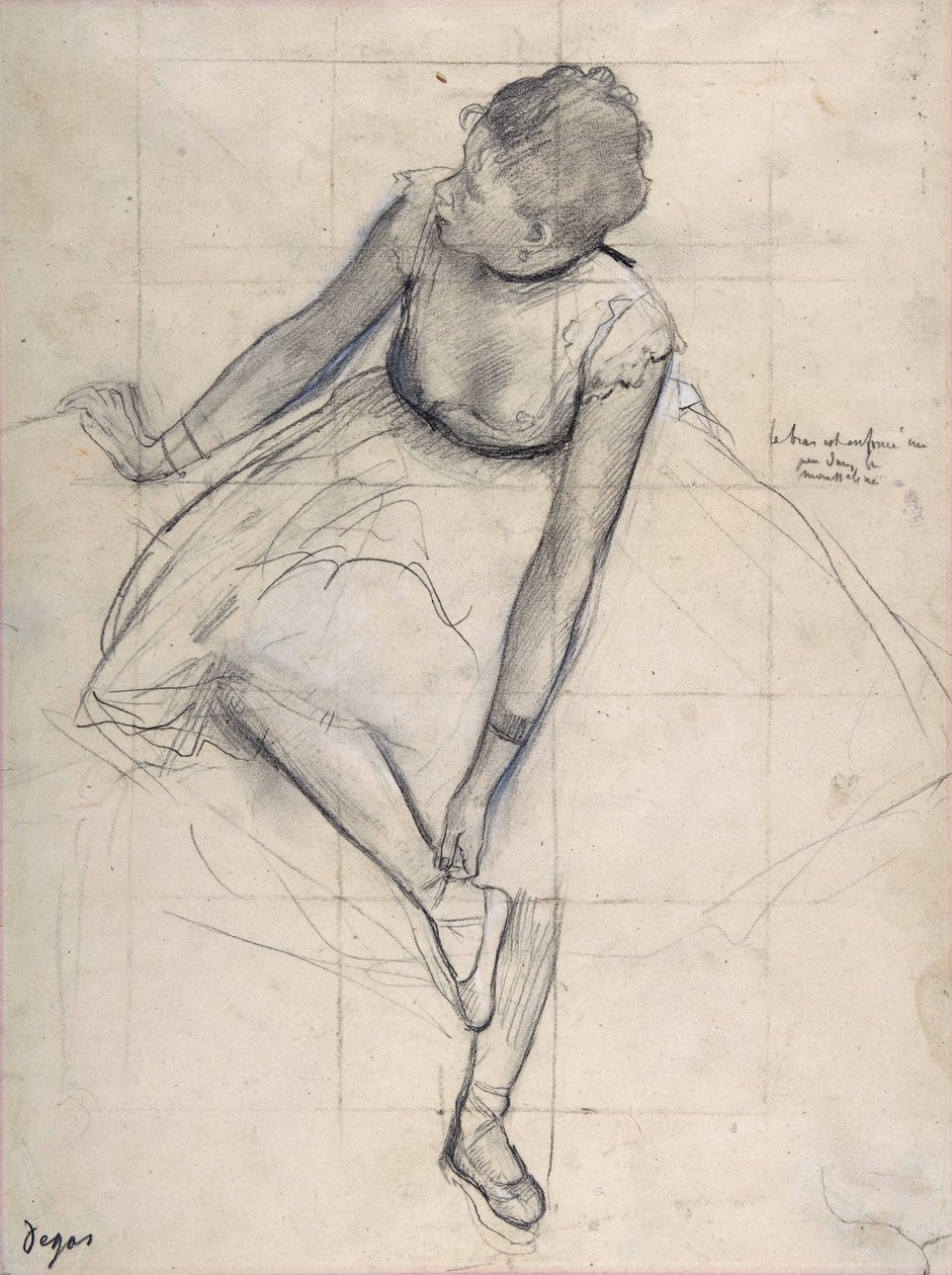 Danser justerer sin sko (ballerina). Tegning af Edgar Degas (1834-1917) New York City. Metropolitan Museum of Art. af Edgar Degas