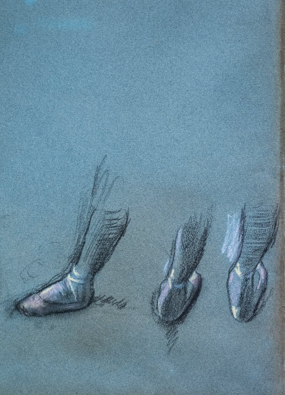 Danser fra ryg- og trefodsstudier (detalje). Omkring 1878. Kul og pastel på papir af Edgar Degas