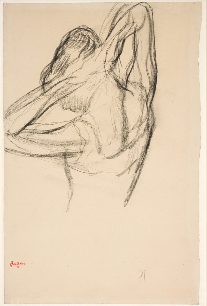 Danser, halv krop, armene krydset bag hovedet, ca. 1890 (blyant på papir) af Edgar Degas