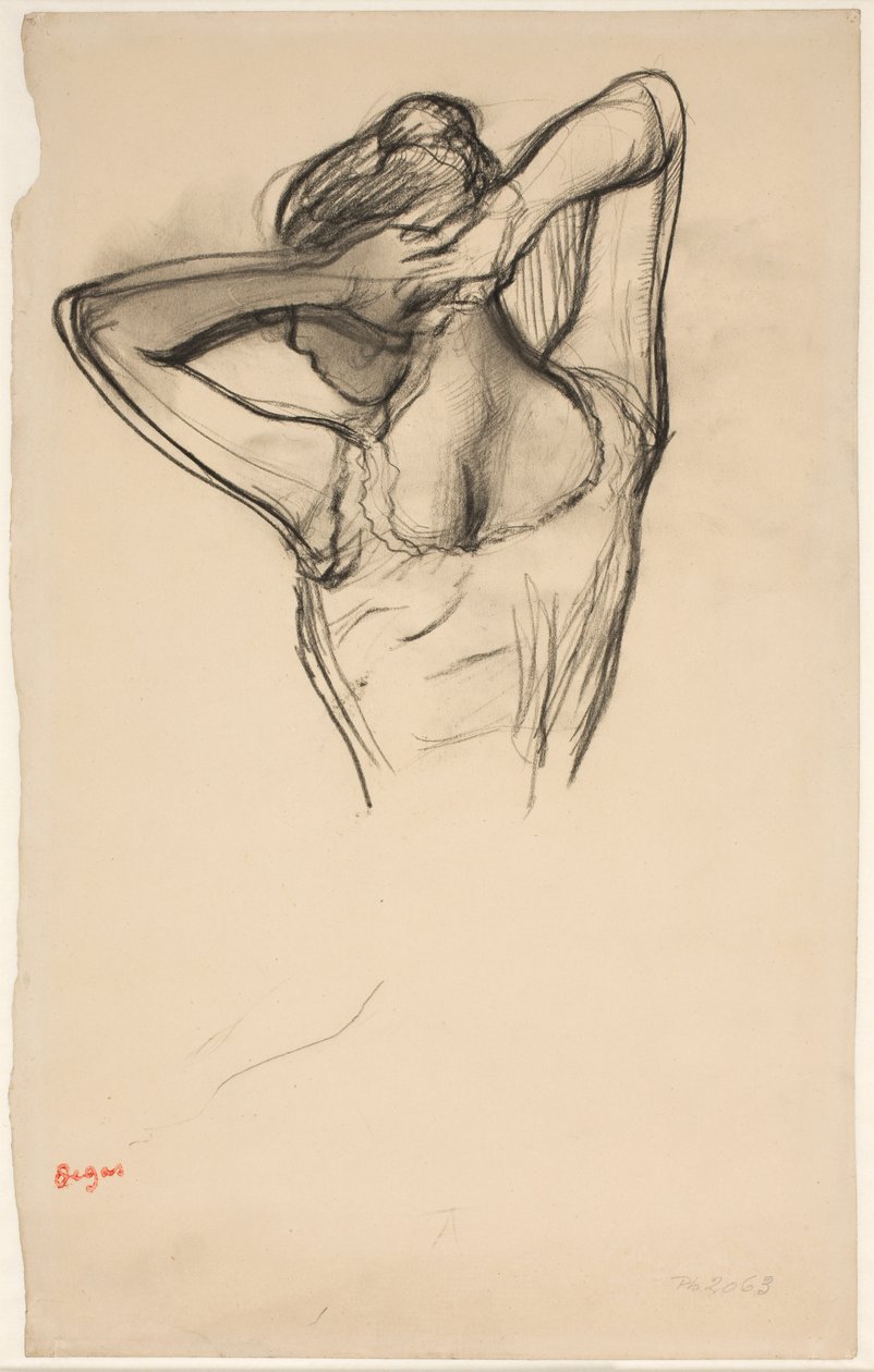 Danser, halv krop, armene krydset bag hovedet, ca. 1890 (blyant på papir) af Edgar Degas