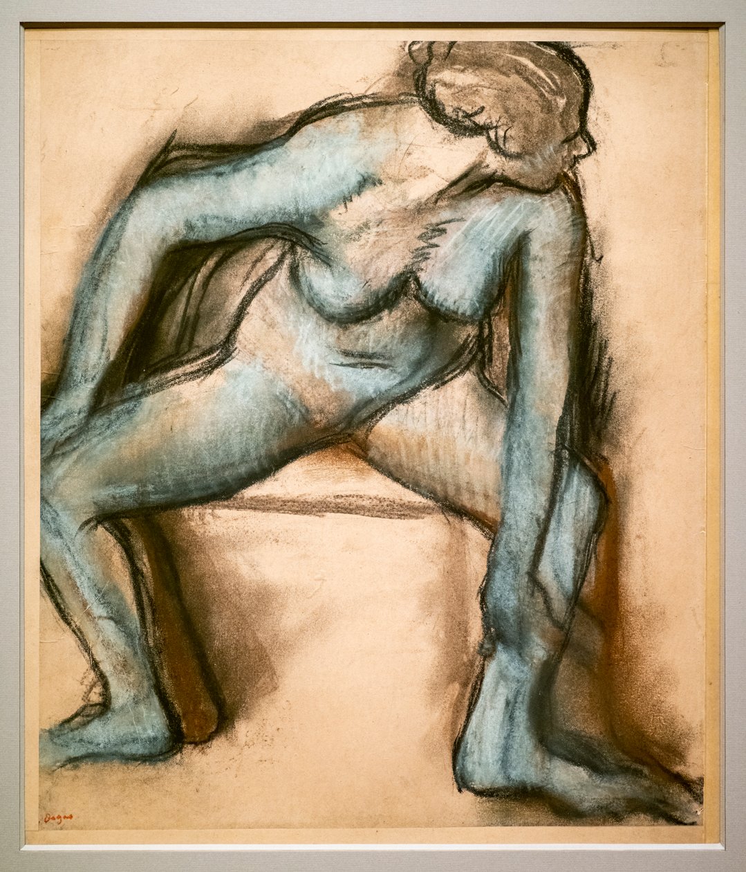 Danser i badedragt. Omkring 1896. Pastel på velin papirlim på pap. af Edgar Degas