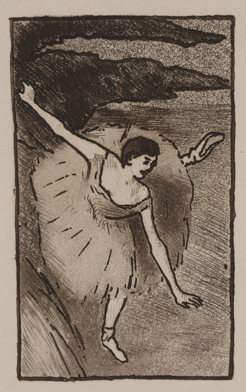 Danser på scenen, tager sin bue af Edgar Degas