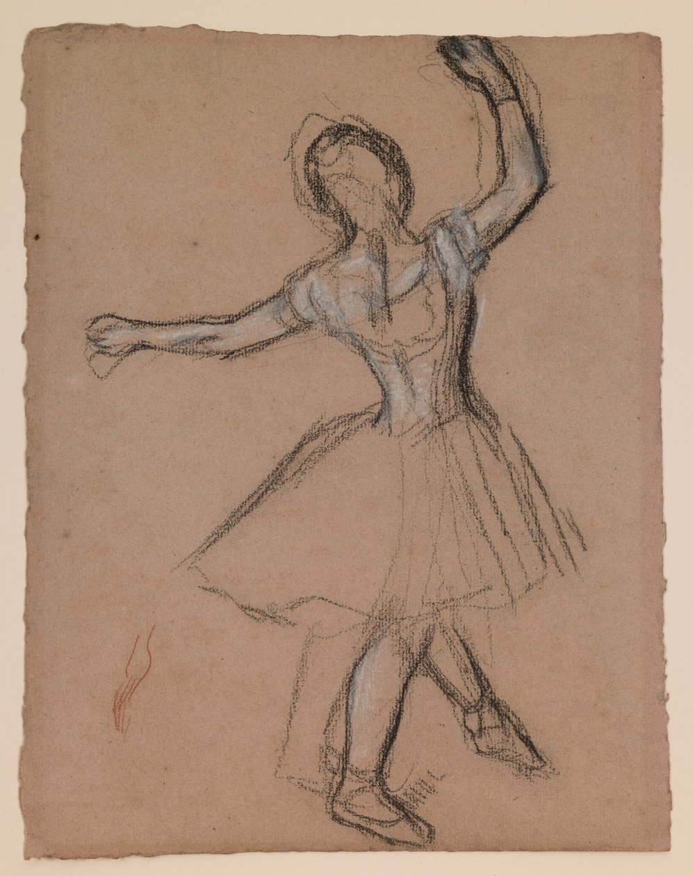 Danser på scenen og i bevægelse, ca. 1880-85 (hvidt, sort og rødt fabrikeret kridt) af Edgar Degas