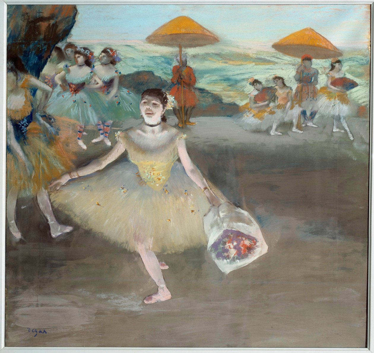 Danser med bukethilsen på scenen Maleri af Edgar Degas (1834-1917). 1878. Søn 0,72x0,77 m Musee d