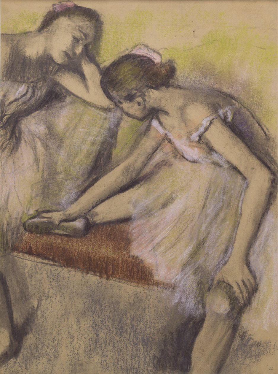 Dancers in Repose, ca. 1898 (pastel & trækul på tyndt vævet papir fuldt fastgjort til et tyndt støtteark) af Edgar Degas