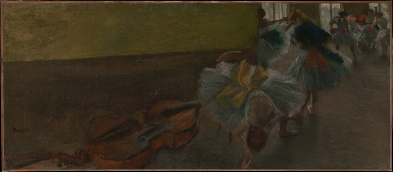 Dansere i øvelokalet med en kontrabas af Edgar Degas