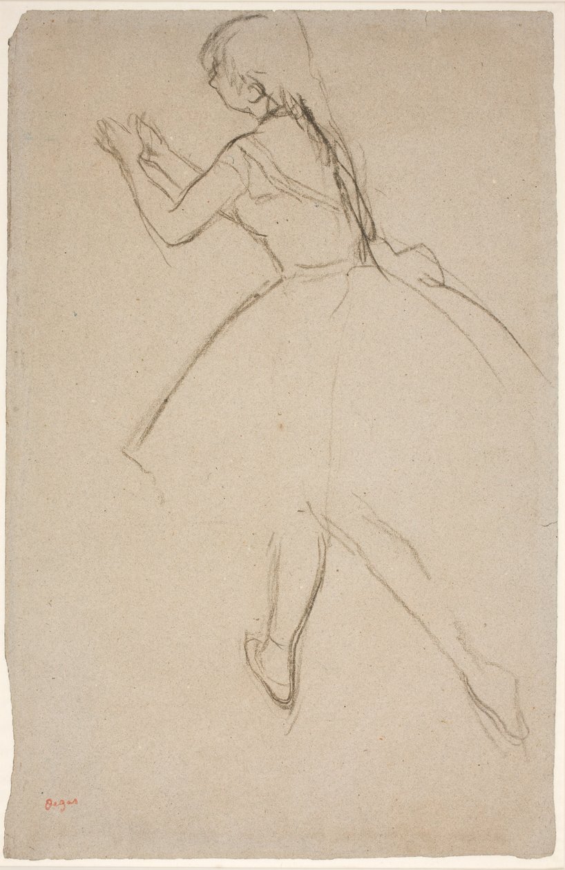Danser i gåposition med armene strakt frem af Edgar Degas