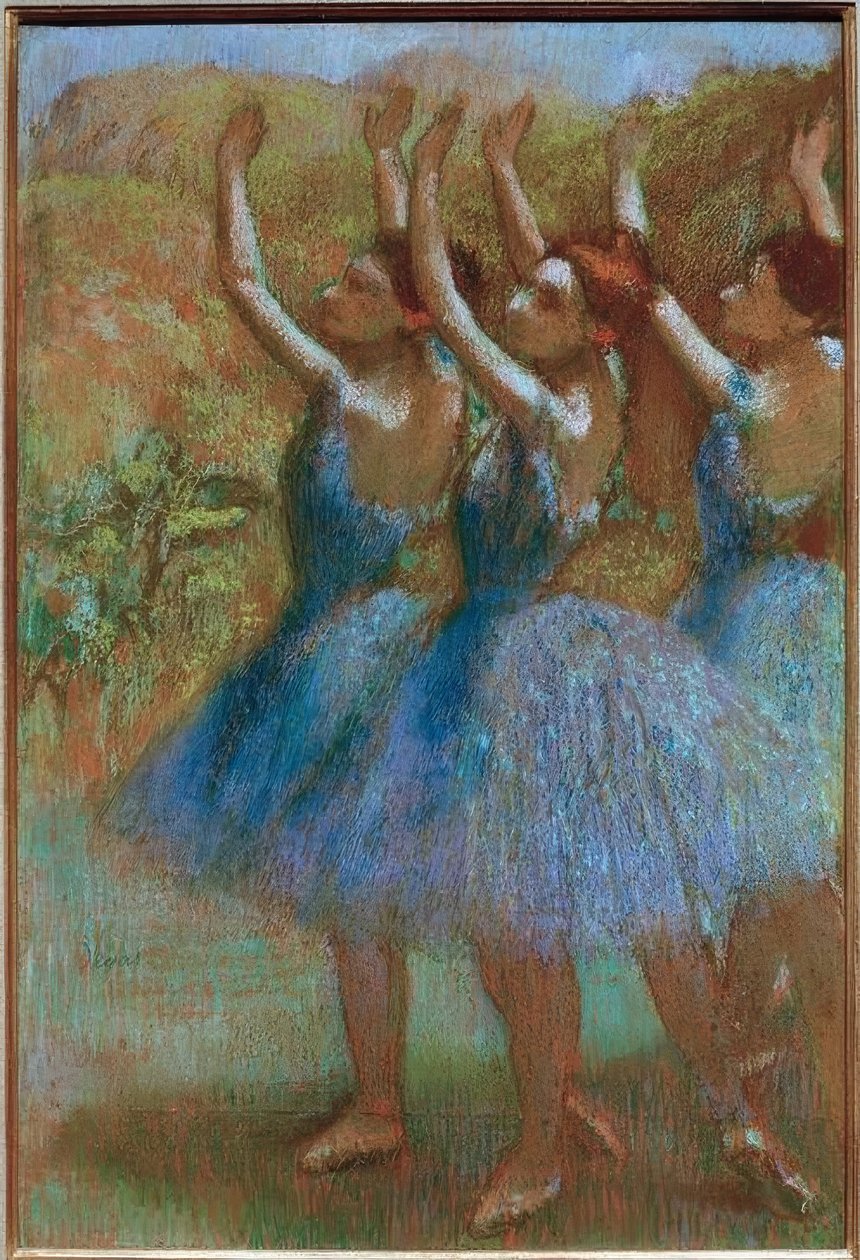 Tre dansere i blå af Edgar Degas