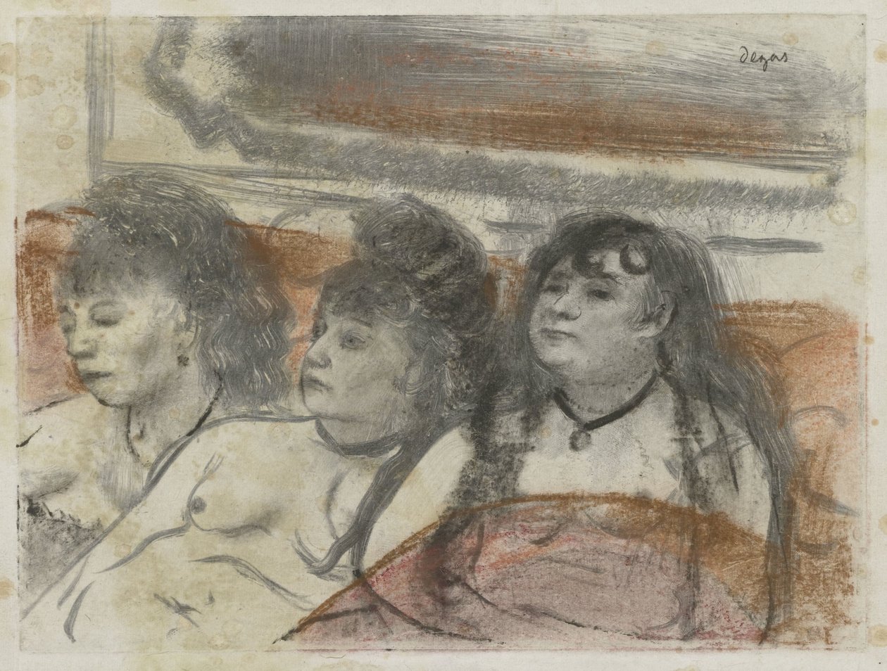 Tre kvinder på et bordel Trois filles assisterer af Edgar Degas
