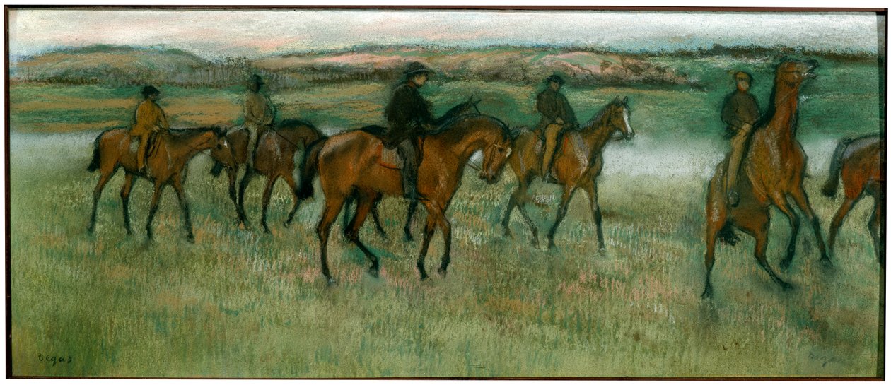 Udøvende væddeløbsheste, c1880. af Edgar Degas