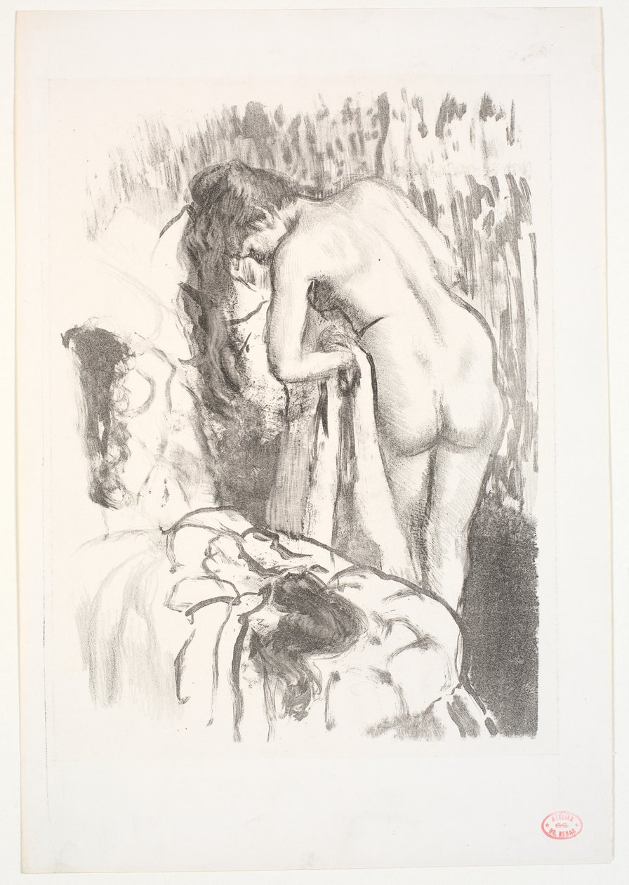 Nøgen kvinde står ved sit toilet af Edgar Degas